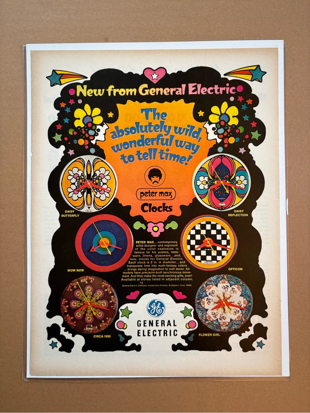 1968 Peter Max General Electric Clocks Original Vintage Magazine Ad Psychedelic